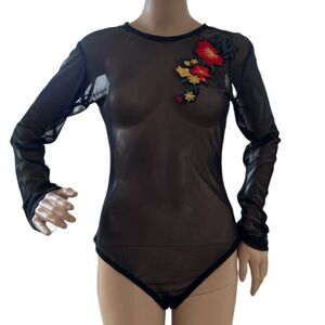Shasa Sheer Embroidered Bodysuit